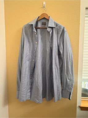 Thomas Dean Blue Micro-Check Button-Up Dress Shirt